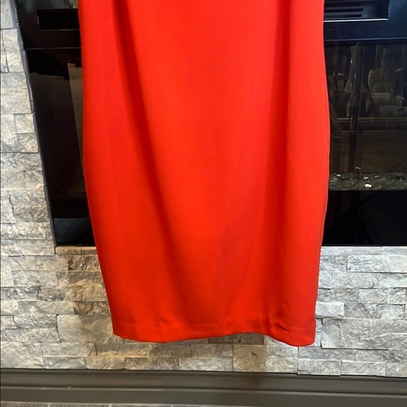 Trina Turk Red Orange Sheath Party Dress, Square Neckline Tiered Sleeves, size 4 - Picture 7 of 13
